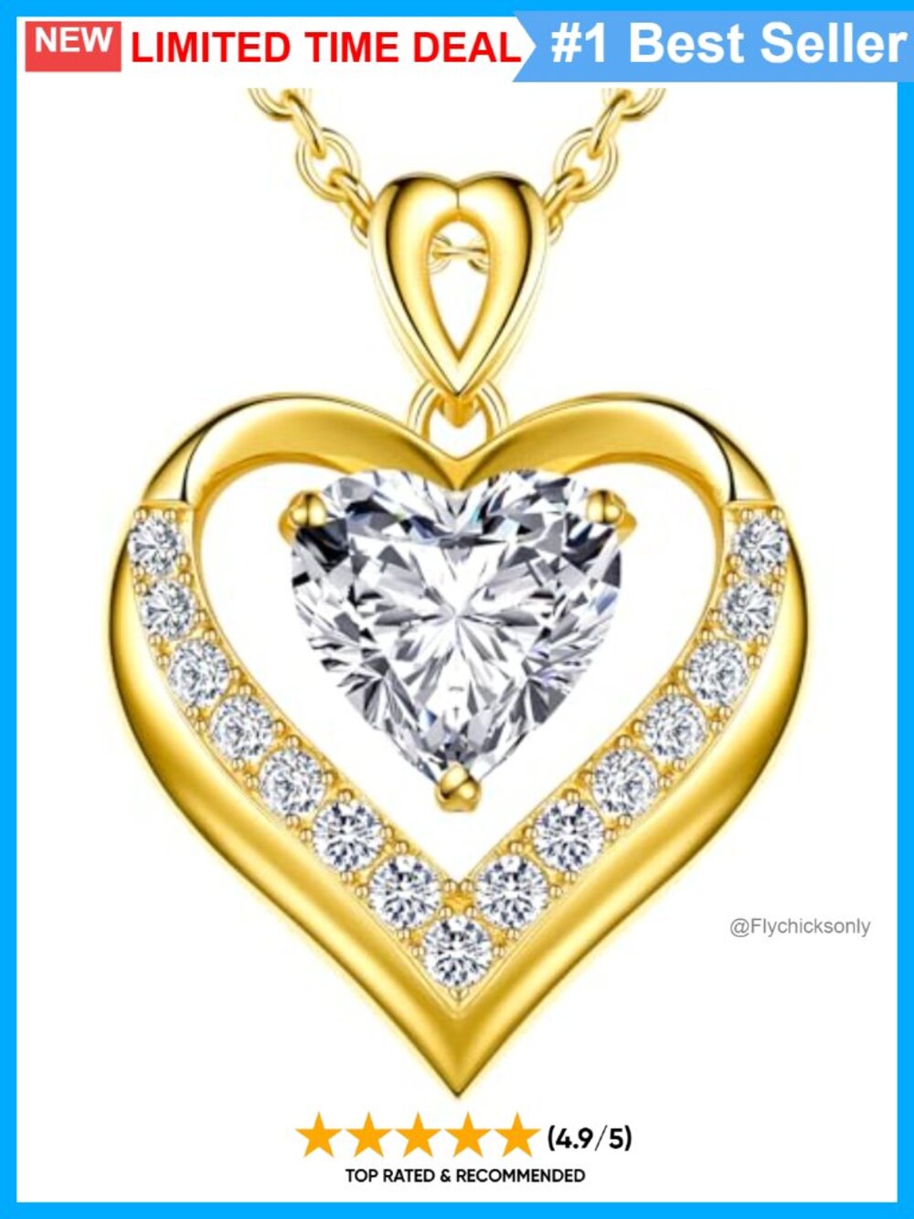 18K Gold Plated S925 Silver Moissanite Heart Pendant Necklace 2 Ct
